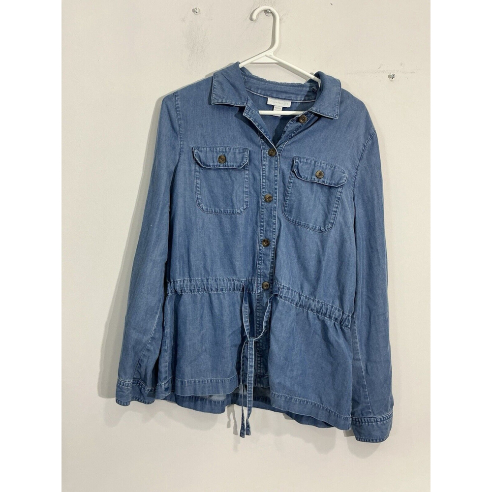 Womans Charter Club Medium Blue Denim Button Up Adjustible Sleeves Blouse